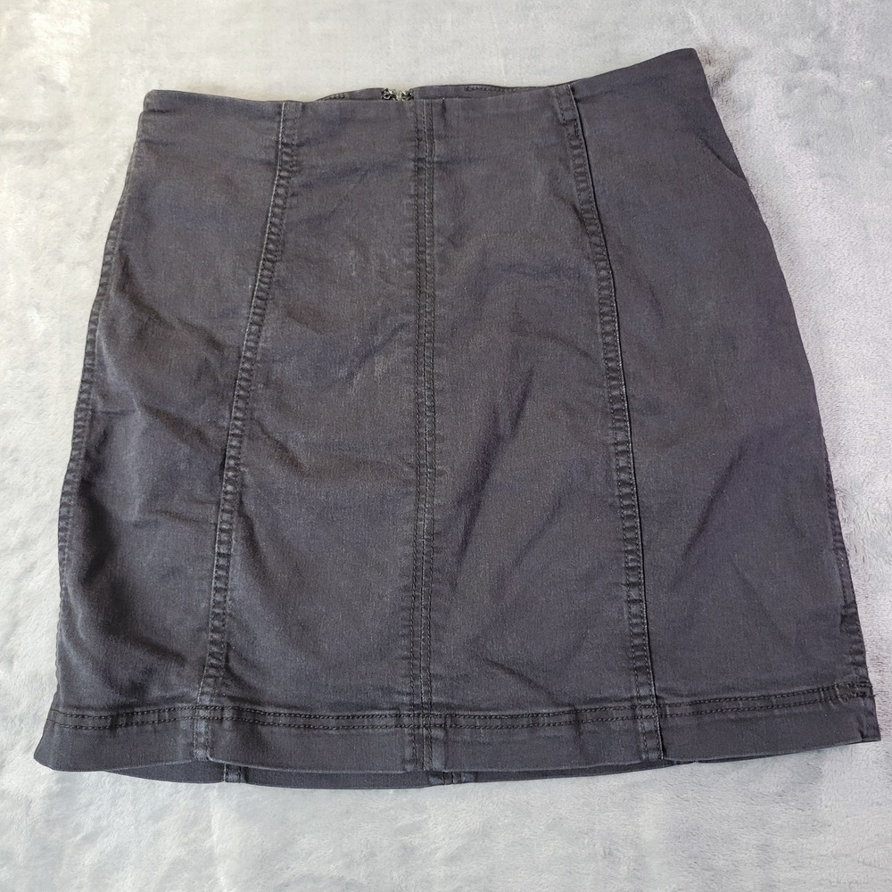 Free People Black Denim Mini Skirt Seamed High Waisted Back Zip Size 8 Grunge